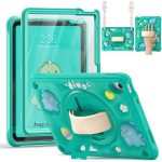 for iPad (A16) 11th/10th Generation Dinosaur Case for Kids Boys with Built in Screen Protector & Stand, Rugged Shockproof 3D Cute Cartoon Design, Strap Hangs in Car, Green