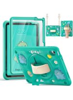 for iPad (A16) 11th/10th Generation Dinosaur Case for Kids Boys with Built in Screen Protector & Stand, Rugged Shockproof 3D Cute Cartoon Design, Strap Hangs in Car, Green
