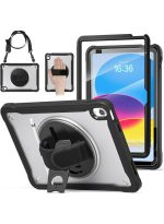 case for iPad (A16) 11th/10th Generation 11/10.9 inch 2025/2022,Rugged Shockproof Protective Cover with 360° Rotating Hand Strap/Stand,Screen Protector,Pencil Holder, pen, Black