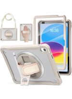 case for iPad (A16) 11th/10th Generation 11/10.9 inch 2025/2022,Rugged Shockproof Protective Cover with 360° Rotating Hand Strap/Stand,Screen Protector,Pencil Holder, pen, Grey