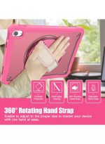 case for iPad (A16) 11th/10th Generation 11/10.9 inch 2025/2022,Rugged Shockproof Protective Cover with 360° Rotating Hand Strap/Stand,Screen Protector,Pencil Holder, pen, Pink - Image 4