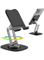 Q17-L Metal Cell Phone Stand for Desk, Adjustable Foldable Desktop Phone Holder, 360 Degree Rotating Phone Stand for Recording - Image 3