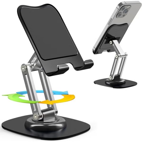 Q17-L Metal Cell Phone Stand for Desk, Adjustable Foldable Desktop Phone Holder, 360 Degree Rotating Phone Stand for Recording