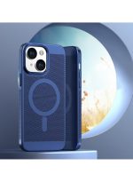 Magnetic mesh steel protective cover for heat dissipation for iPhone 11 Breathable mesh wireless charging case, dark blue