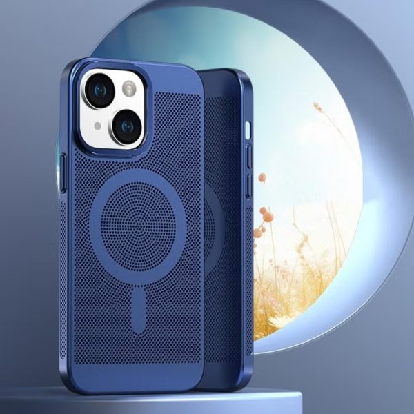 Magnetic mesh steel protective cover for heat dissipation for iPhone 11 Breathable mesh wireless charging case, dark blue