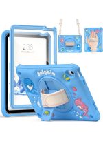 Case for iPad (A16) 11th 10th Generation 10.9" for Kids Boys, Heavy Duty Rugged Cute Cartoon Dolphins Cover with pen+Swivel Stand+Handle Strap, Azure Blue
