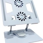 YL-906 Aluminium Tabletop Laptop Stand with Double Fan 360 Degree Rotating Adjustable Ergonomic Foldable Portable Laptop Universal Holder for Notebook, Mac Book, Laptops (25-cm,Silver)