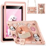 Case for iPad (A16) 11th 10th Generation 10.9" for Kids Boys, Heavy Duty Rugged Cute Cartoon Dolphins Cover with pen+Swivel Stand+Handle Strap, Pink