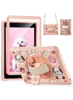 Case for iPad (A16) 11th 10th Generation 10.9" for Kids Boys, Heavy Duty Rugged Cute Cartoon Dolphins Cover with pen+Swivel Stand+Handle Strap, Pink