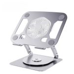 t672 carbon steel laptop stand v6.1 electric fan three speed 360 rotating - silver