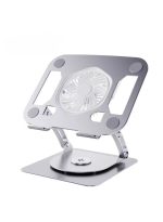 t672 carbon steel laptop stand v6.1 electric fan three speed 360 rotating - silver