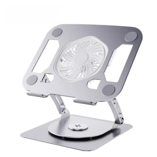 t672 carbon steel laptop stand v6.1 electric fan three speed 360 rotating - silver