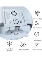 YL-906 Aluminium Tabletop Laptop Stand with Double Fan 360 Degree Rotating Adjustable Ergonomic Foldable Portable Laptop Universal Holder for Notebook, Mac Book, Laptops (25-cm,Silver) - Image 7