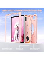 Case for iPad Air 11 2025 / 2024 / Pro 11 2022 10.9" for Kids Boys, Heavy Duty Rugged Cute Cartoon Duck Cover with pen+Swivel Stand+Handle Strap, Pink - Image 9