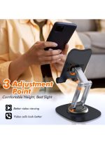 Q17-L Metal Cell Phone Stand for Desk, Adjustable Foldable Desktop Phone Holder, 360 Degree Rotating Phone Stand for Recording - Image 7