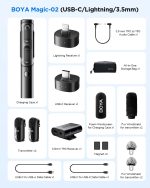 BOYA Magic-02 Wireless Lavalier Microphone, 30Hrs Battery,328FT LOS Range,Safety Track&Limiter,4-in1 Mini Lapel Wireless Mic for Android iPhone Camera Laptop PC, Ai Noise Reduction for TikTok YouTube - Image 2