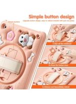 Case for iPad (A16) 11th 10th Generation 10.9" for Kids Boys, Heavy Duty Rugged Cute Cartoon Dolphins Cover with pen+Swivel Stand+Handle Strap, Pink - Image 4