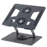 YL-906 Aluminium Tabletop Laptop Stand with Double Fan 360 Degree Rotating Adjustable Ergonomic Foldable Portable Laptop Universal Holder for Notebook, Mac Book, Laptops (25-cm,Black)