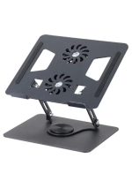 YL-906 Aluminium Tabletop Laptop Stand with Double Fan 360 Degree Rotating Adjustable Ergonomic Foldable Portable Laptop Universal Holder for Notebook, Mac Book, Laptops (25-cm,Black)