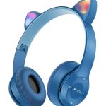 P47 Wireless Gaming Headset, Bluetooth 5.0 Cat Ear Headphones, Kids Headphones,LED Light Up Bluetooth Over Ear Headphones for Kids and Adults Wearing(Dark Blue)