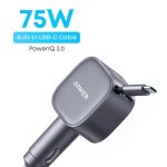 Anker USB-C Car Charger, 75W Max Ultra-Compact Type-C Fast Car Charger with Built-In Retractable Cable Car Adapter for iPhone 17/16 Series, Samsung S24/S23, MacBookPro/Air, iPad, and More