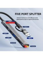 5-in-1 USB Hub Station Multi-Port Adapter with Micro SD Card Reader Charging Station - Type C and USB A Compatible for all Phone, Device - Image 2