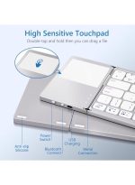 Foldable Bluetooth Keyboard with Touchpad - Portable Wireless Keyboard with Stand Holder, Rechargeable Full Size Ultra Slim Pocket Folding Keyboard for Android Windows IOS Tablet & Laptop-Silver - Image 4