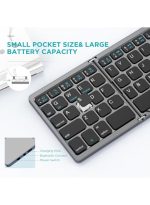 Foldable Bluetooth Keyboard with Touchpad - Portable Wireless Keyboard with Stand Holder, Rechargeable Full Size Ultra Slim Pocket Folding Keyboard for Android Windows IOS Tablet & Laptop-Gray - Image 4