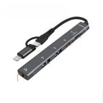 USB C/Lightning Hub, 5-in-1 MultiPort Adapter Dock with 2 x USB-C, 1 x USB A, SD/audio jack 3.5mm Slot USB Splitter Compatible with iPhone/iPad Pro,PC,MacBook Air/Pro,Laptop,PS5/PS4 More Type C Devices