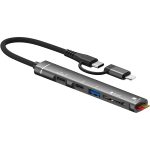 USB C/Lightning Hub, 5-in-1 MultiPort Adapter Dock with 2 x USB-C, 1 x USB A, SD/TF Card Reader Slot USB Splitter Compatible with iPhone/iPad Pro,PC,MacBook Air/Pro,Laptop,PS5/PS4 More Type C Devices