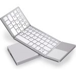 Foldable Bluetooth Keyboard with Touchpad - Portable Wireless Keyboard with Stand Holder, Rechargeable Full Size Ultra Slim Pocket Folding Keyboard for Android Windows IOS Tablet & Laptop-Silver
