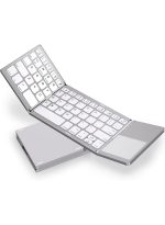 Foldable Bluetooth Keyboard with Touchpad - Portable Wireless Keyboard with Stand Holder, Rechargeable Full Size Ultra Slim Pocket Folding Keyboard for Android Windows IOS Tablet & Laptop-Silver