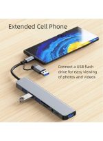 Professional 8-in-1 multi-port USB-C hub, 3 USB 2.0 ports, 1 USB 3.0 port, SD/TF card reader, 3.5mm audio port, portable USB-C hub for tablets, laptops, PS5/PS4, network adapters, and flash storage devices. - Image 2