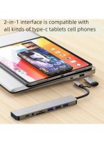 Professional 8-in-1 multi-port USB-C hub, 3 USB 2.0 ports, 1 USB 3.0 port, SD/TF card reader, 3.5mm audio port, portable USB-C hub for tablets, laptops, PS5/PS4, network adapters, and flash storage devices. - Image 3