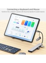 Professional 8-in-1 multi-port USB-C hub, 3 USB 2.0 ports, 1 USB 3.0 port, SD/TF card reader, 3.5mm audio port, portable USB-C hub for tablets, laptops, PS5/PS4, network adapters, and flash storage devices. - Image 4