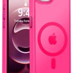 Mobile Phone Case iPhone 16e [Compatible with MagSafe] Translucent Matte Magnetic Shockproof Anti-Fingerprint Protective Case Case, Bright pink