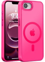 Mobile Phone Case iPhone 16e [Compatible with MagSafe] Translucent Matte Magnetic Shockproof Anti-Fingerprint Protective Case Case, Bright pink