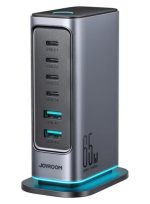 JOYROOM Jr‑Tcm02 65W Gan Multi‑Port Charger – Fast Charge 4×Usb‑C + 2×Usb‑A, 6‑Device Simultaneous Charging, Pps 3.3‑21V, Gan Efficiency, 1.5 M Detachable Cable, Usb‑C Pd & Qc Safety Dark Grey