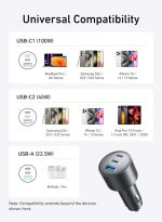 Anker Car Charger, 167.5W Max 3-port Car Charger Adapter, Usb-c Car Adapter For Macbook Pro/Air, Iphone 15/14 Series, Samsung S24/S23, Ipad, Airpods, Mp3 Player - Image 7