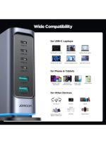 JOYROOM Jr‑Tcm02 65W Gan Multi‑Port Charger – Fast Charge 4×Usb‑C + 2×Usb‑A, 6‑Device Simultaneous Charging, Pps 3.3‑21V, Gan Efficiency, 1.5 M Detachable Cable, Usb‑C Pd & Qc Safety Dark Grey - Image 4