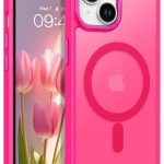 Mobile Phone Case iPhone 16 pro max [Compatible with MagSafe] Translucent Matte Magnetic Shockproof Anti-Fingerprint Protective Case Case, Bright pink