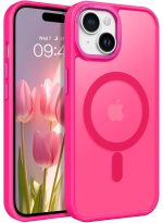 Mobile Phone Case iPhone 16 pro max [Compatible with MagSafe] Translucent Matte Magnetic Shockproof Anti-Fingerprint Protective Case Case, Bright pink