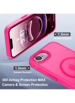 Mobile Phone Case iPhone 16e [Compatible with MagSafe] Translucent Matte Magnetic Shockproof Anti-Fingerprint Protective Case Case, Bright pink - Image 2