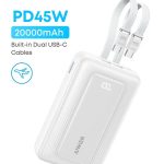 Anker Zolo Power Bank, 45W Max Fast Charging, 20,000mAh Battery Pack with Dual Built-in USB-C Cables, 1 USB-C&A Port, for iPhone 17/16 Series, Samsung, MacBook, iPad, and More