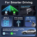 K6 Ultra 2-in-1 Wireless Adapter for CarPlay and Android is a wired to wireless converter that's easy to plug and play, reconnectable, compact, lag-free, and comes with both USB and Type-C cables for iPhones and Android devices. - Image 5