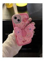 butterfly bracket silicone case suitable for iphone16-Pink - Image 2