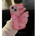 butterfly bracket silicone case suitable for iphone16-Pink