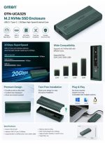 Onten OTN-UCA325 M.2 NVMe SSD Enclosure, USB 3.1 Type-C, 20Gbps High-Speed External Case - Image 3