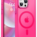 Mobile Phone Case iPhone 13 pro max 6.7 inch [Compatible with MagSafe] Translucent Matte Magnetic Shockproof Anti-Fingerprint Protective Case Case, Bright pink