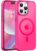 Mobile Phone Case iPhone 13 pro max 6.7 inch [Compatible with MagSafe] Translucent Matte Magnetic Shockproof Anti-Fingerprint Protective Case Case, Bright pink
